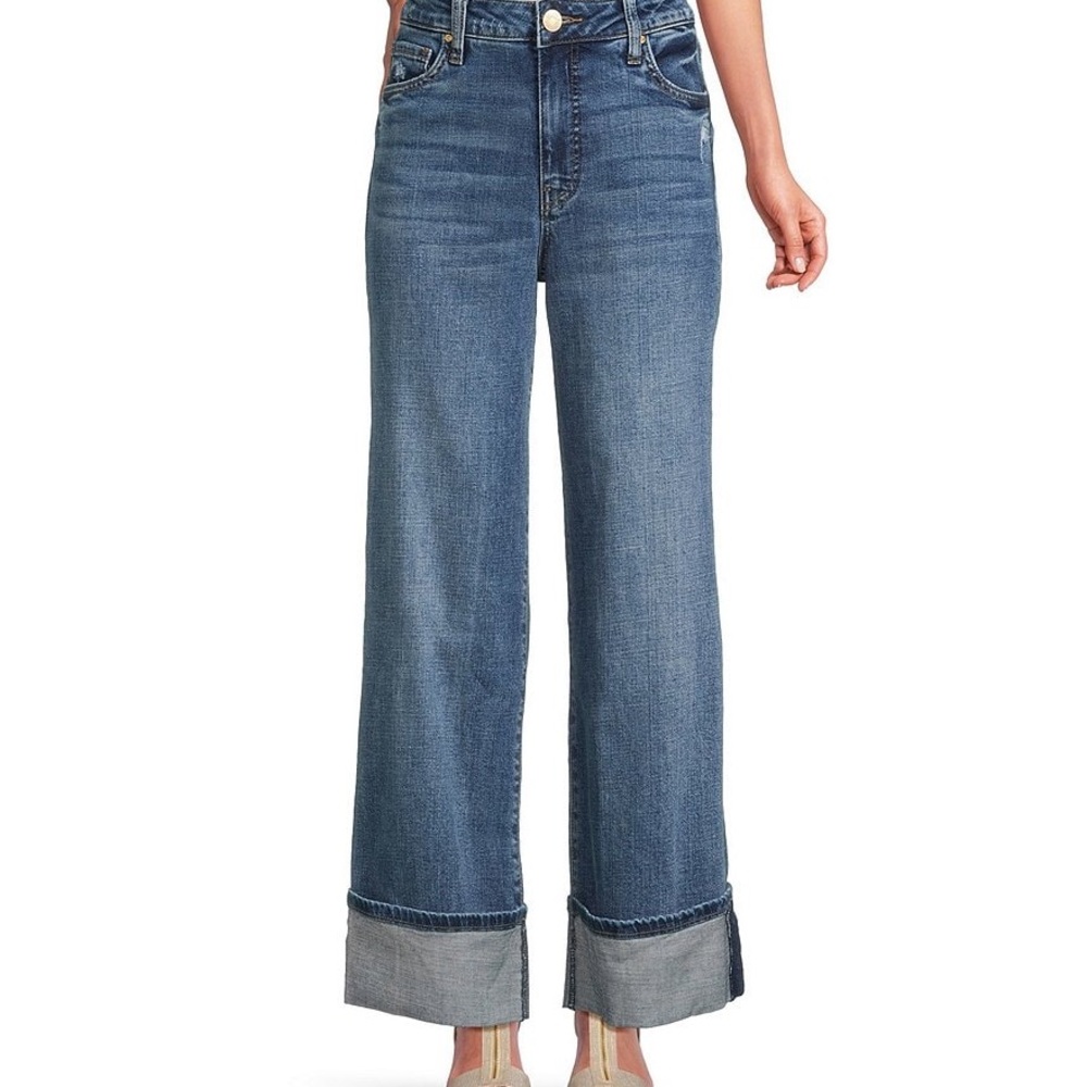 EUC Kut From the Kloth Meg Fab-Ab High Rise Wide Leg Roll-Up Jeans Sz 12
